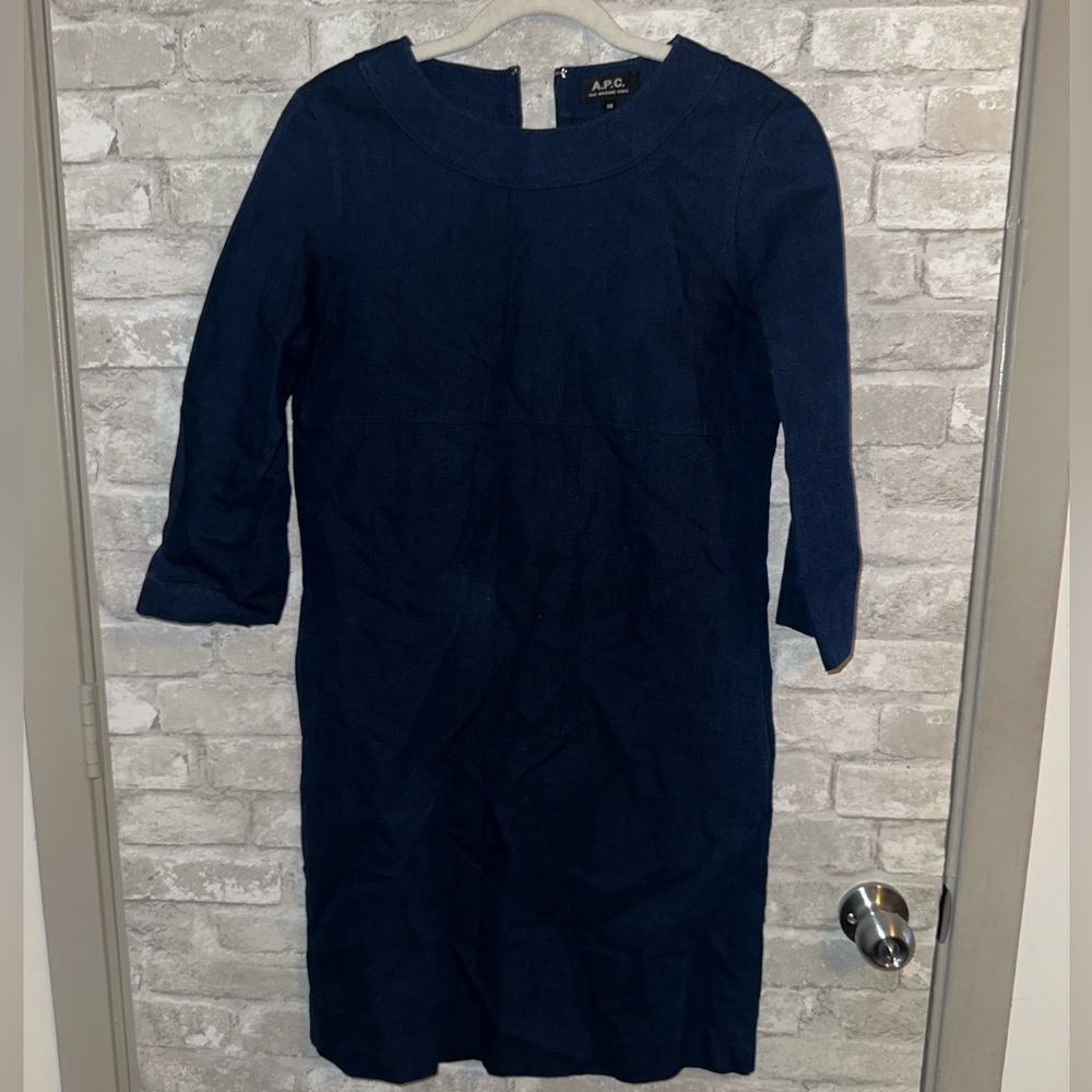 A.P.C. Blue Denim Elbow Sleeve Midi Dress sz 38 #M2